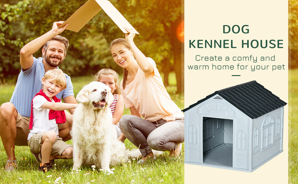Plastic Dog House Waterproof Ventilate Dog Kennel All Weather Indoor Outdoor Insulated Doghouse Puppy Shelter, Easy to Assemble by PawHaven