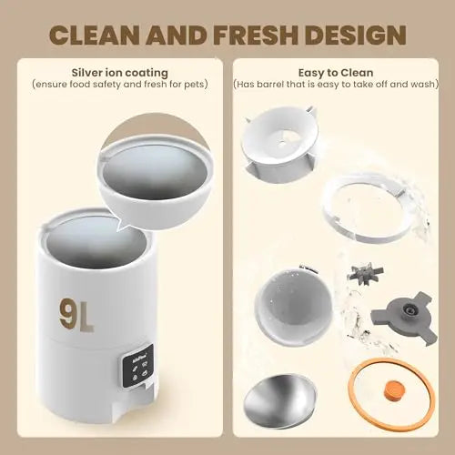 KITPLUS Vacuum Automatic Cat Feeder, 9L Cat Food Dispenser, App Timer to Feeder, Keep Food Fresh, Lock Lid, 10 meals for dog cat by PawHaven