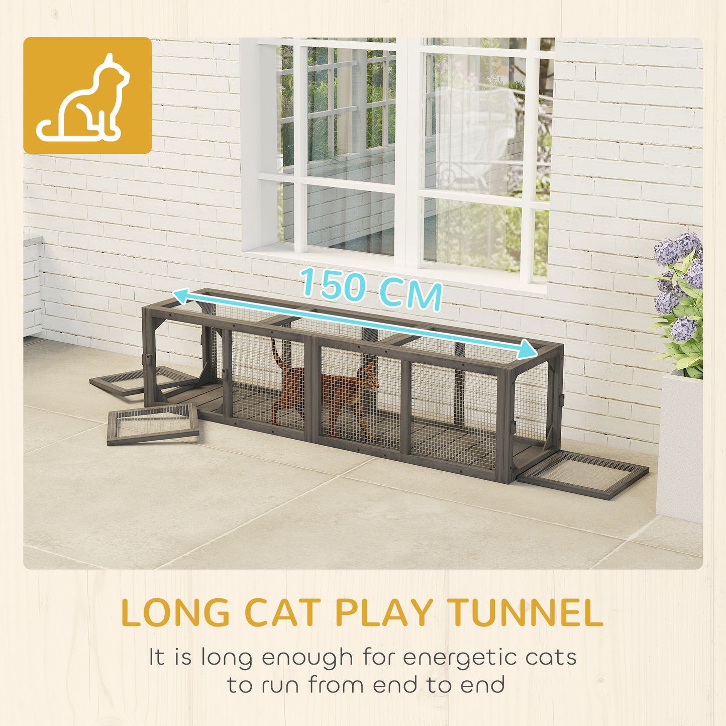 PawHut Outdoor Cat Tunnel, Wooden Extendable Pet Run, for Kitty, Puppy, Grey by PawHaven