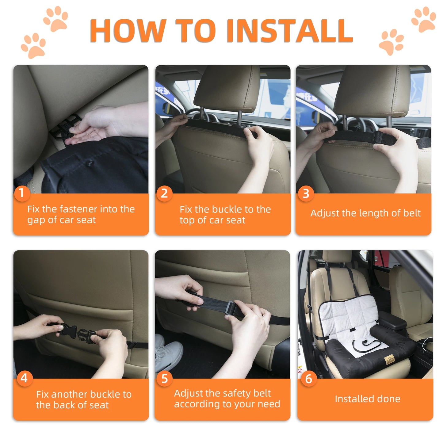 Car Seat Bed for Dog Waterproof Pet Cushion Bed Mat Dog Carrier with Removable Pad Cover and Safety Belt 3 Sizes by PawHaven
