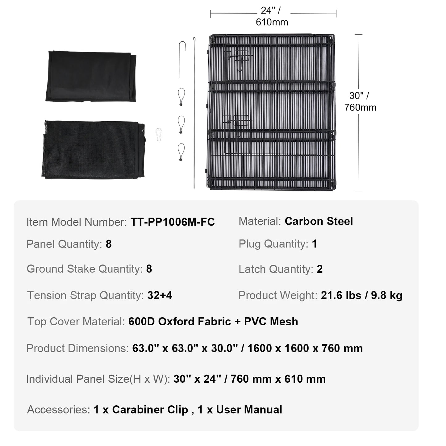 SucceBuy Dog Playpen Panels Foldable Metal Pet Exercise Pen Dog Fence Indoor Outdoor Pen with Top Cover & Bottom Pad for Dogs by PawHaven