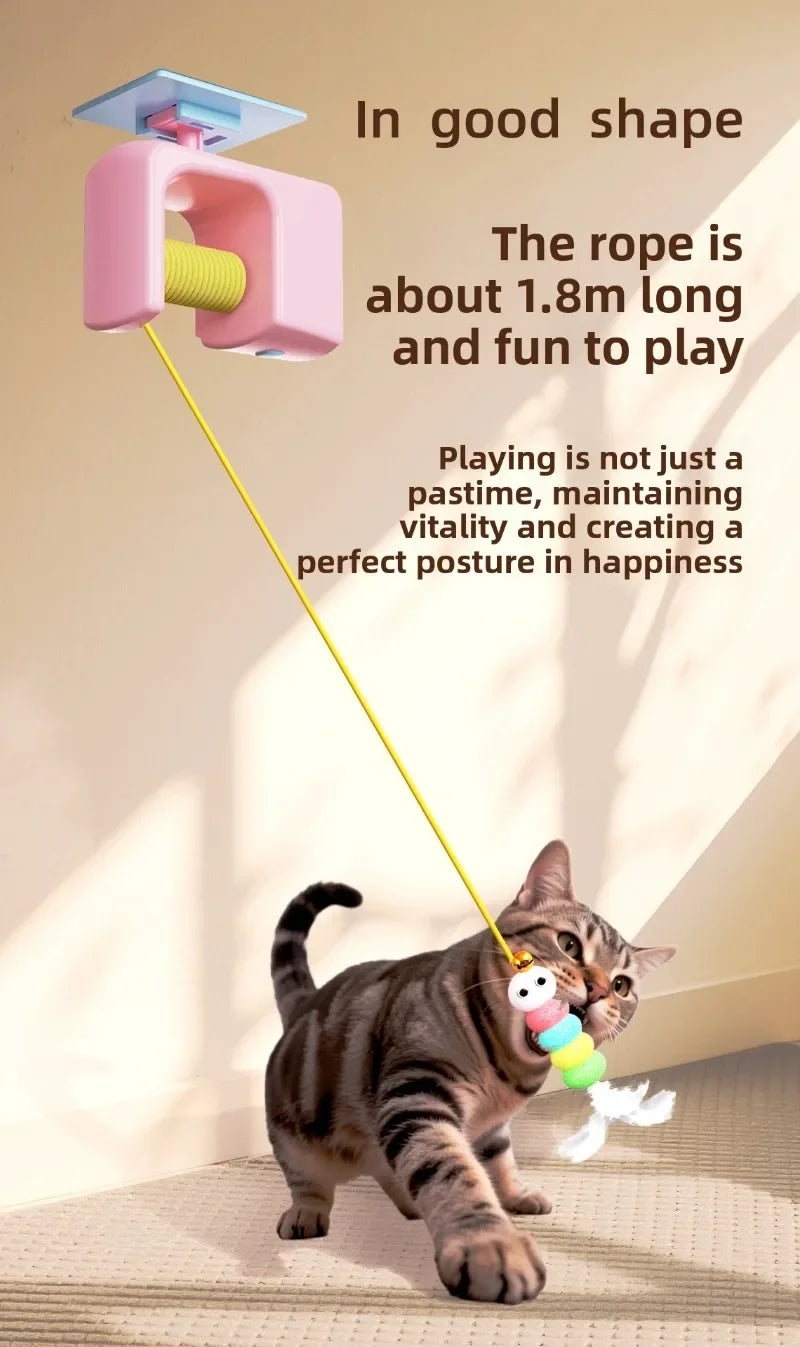 Interactive Hanging Cat Toy Caterpillar & Flying Bird Design Self-Play Teaser Wand for Indoor Cats Kitten Chasing Exercise by PawHaven