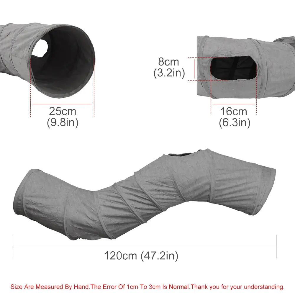 Gray Foldable Cat Tunnel 3 Holes Kitten Drill Bucket Toys Indoor Pet Toy Catwalk Tubing by PawHaven
