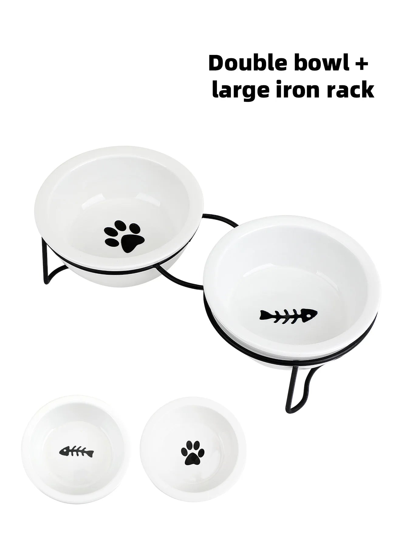 1 Set Elevated Ceramic Cat Bowls 1 Set Non-Slip Ceramic Cat Food And Water Bowls With Iron Bracket, Elevated Tilted Cat Feeder by PawHaven