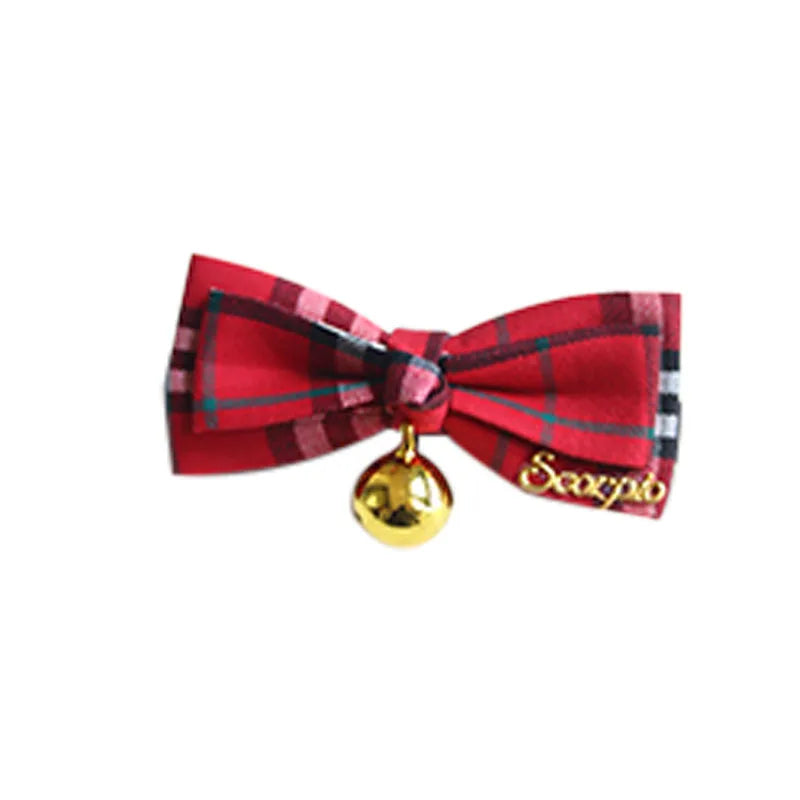 Cute Strawberry Butterfly Bow Pet Collar, British Plaid Adjustable Bell Collar for Cats and Small Medium Dogs Plaid Pet Collar by PawHaven