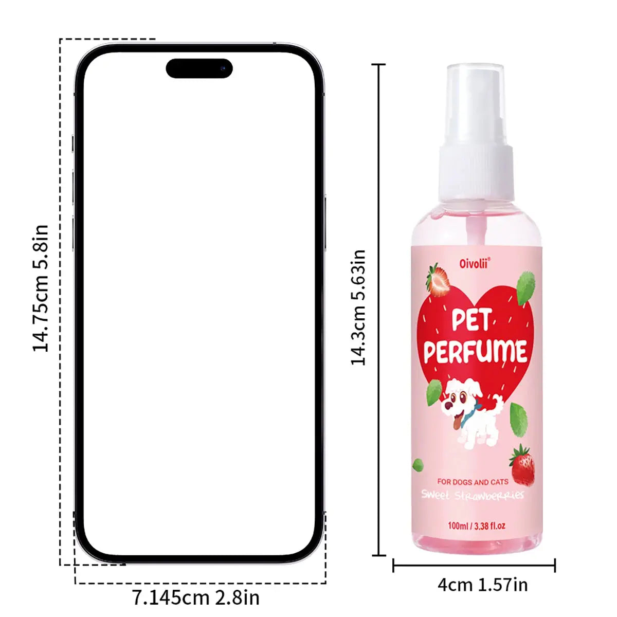 100ml Strawberry Scent Pet Perfume Spray Long-Lasting Deodorant Natural Formula for Dogs Cats All Breeds Air Freshener by PawHaven