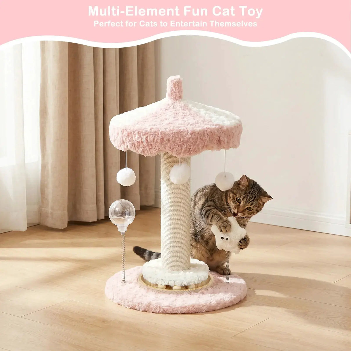 Carousel Cat Scratcher Tower 61cm Sisal Rope Scratching Post With Plush Top Interactive Climbing Toy For Indoor Kittens Cats by PawHaven