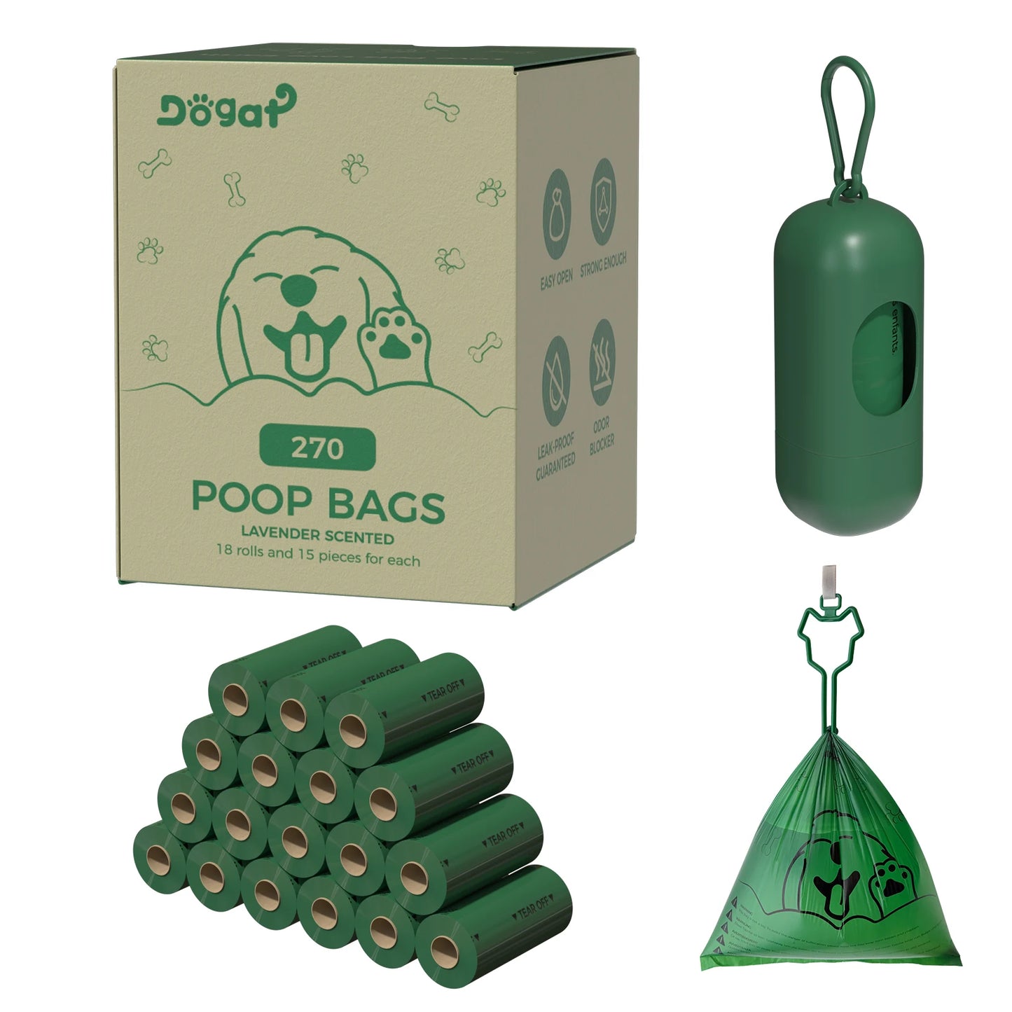 Dog Poop Bags with Dispenser - 540 Lavender Scented Waste Bags (36 Rolls) for Small/Large Dogs, Includes Carrier by PawHaven