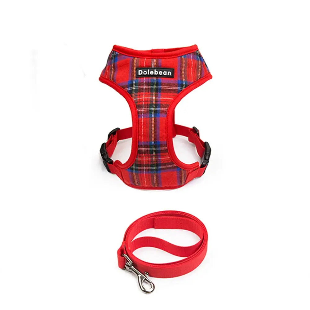 Plaid Pet Harness Leash Set for Small Dogs Adjustable Puppy Cat Harness Vest French Bulldog Chihuahua Pug Outdoor Collar by PawHaven