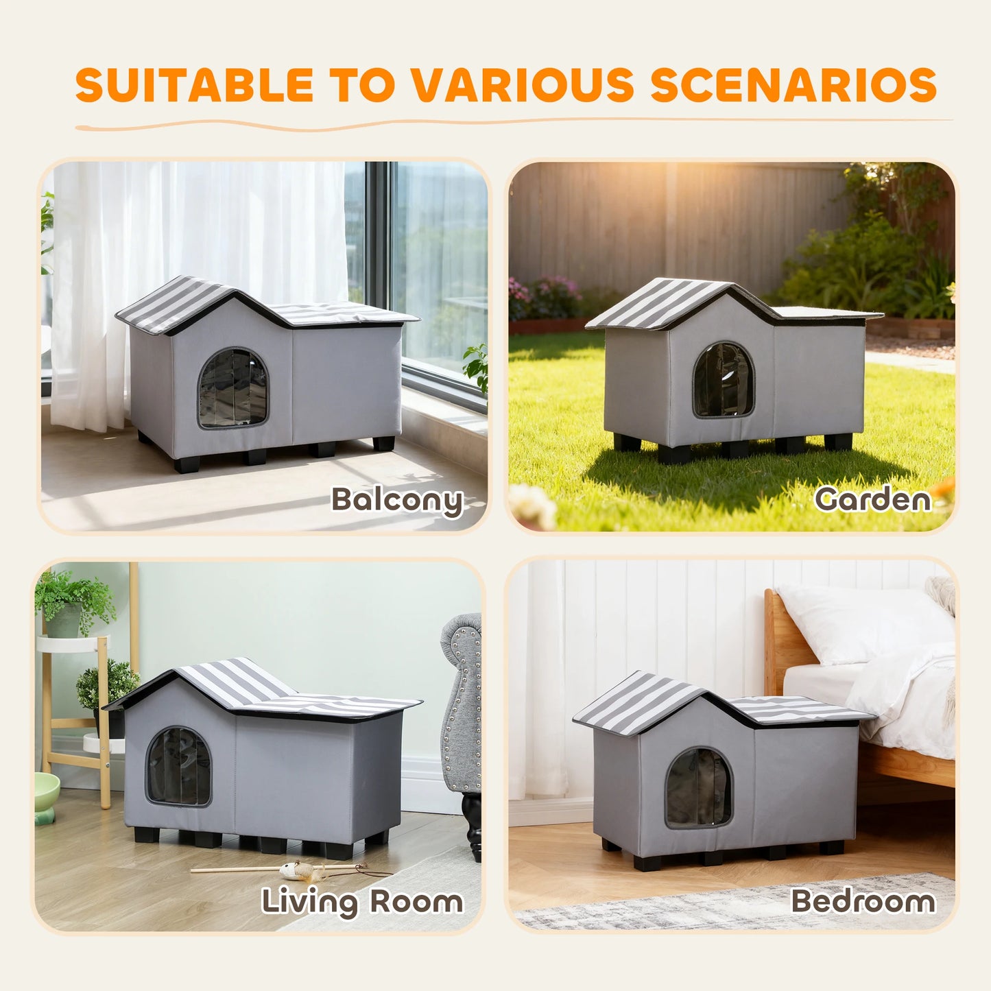 PawHut Outdoor Cat House, Feral Cat Cave with Elevated Base, Grey by PawHaven
