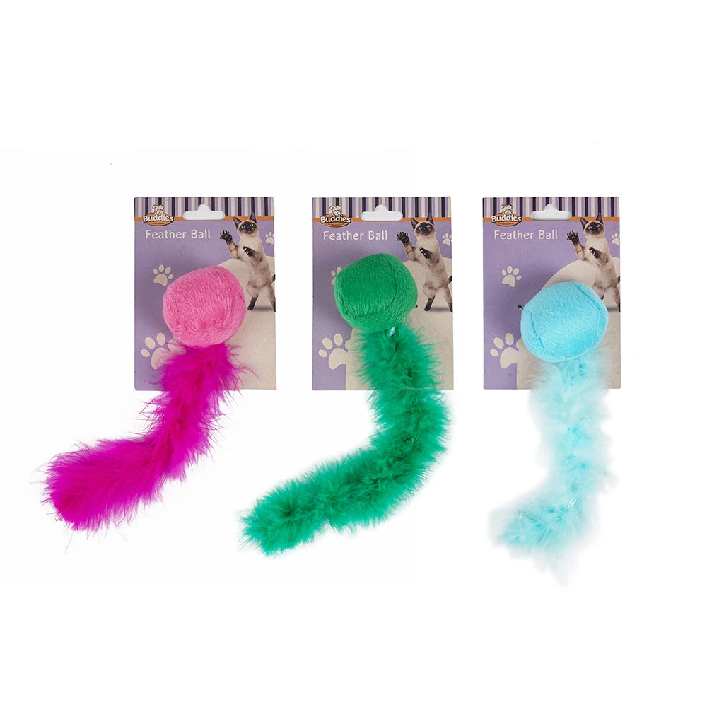 Feather Teaser Cat Toy Ball, Natural Wool Felt and Feathers for Interactive Play, Mental and Physical Stimulation by PawHaven