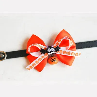 Halloween Pet Bow Tie Collar with Bell, Anti-Lost Pumpkin Decor for Cats, Small Dogs & Teddy Anti-Lost Design with Bell by PawHaven