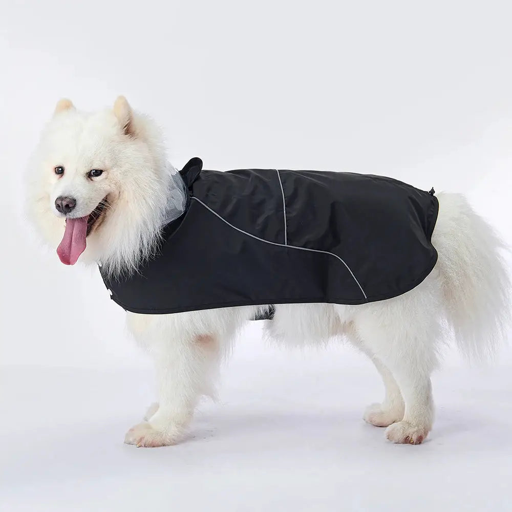 Casual Robe Style Waterproof Dog Raincoat for Large Dogs, Breathable Mesh Lining, Reflective Cross & Bar Strips on Back by PawHaven