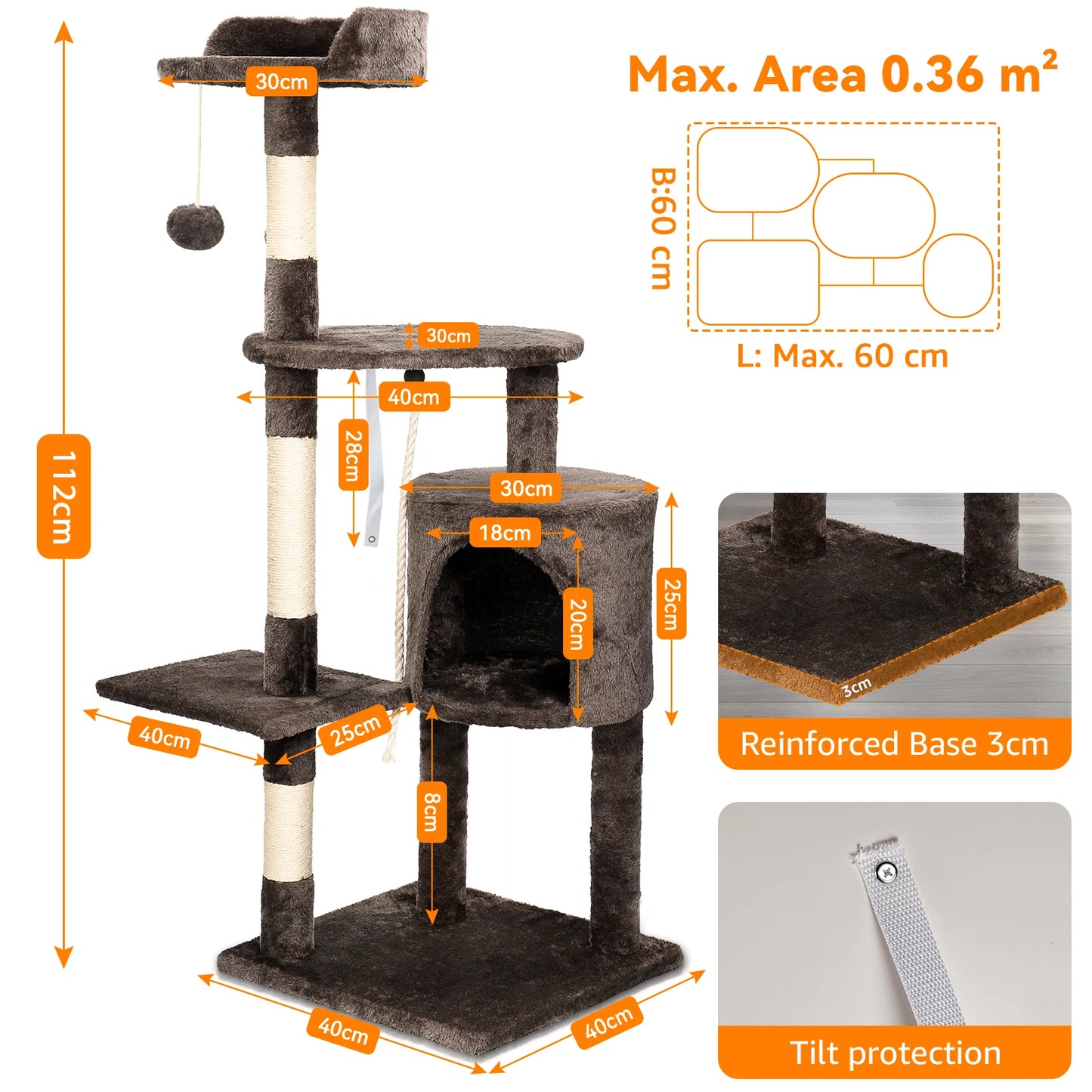 Passerscat Cat Trees Cat Climbing Frame For Indoor Cats Multi-Level With Scratching Posts Cat Tower Padded Top Perches and Condo by PawHaven