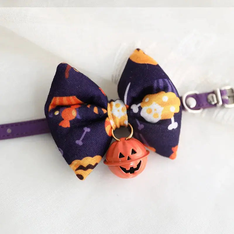 Cat Collar Pet Bandana Dog Bow Tie, Medium Dogs, Halloween Decor, Cute Adjustable for Kitten Puppy with Leash Ring by PawHaven