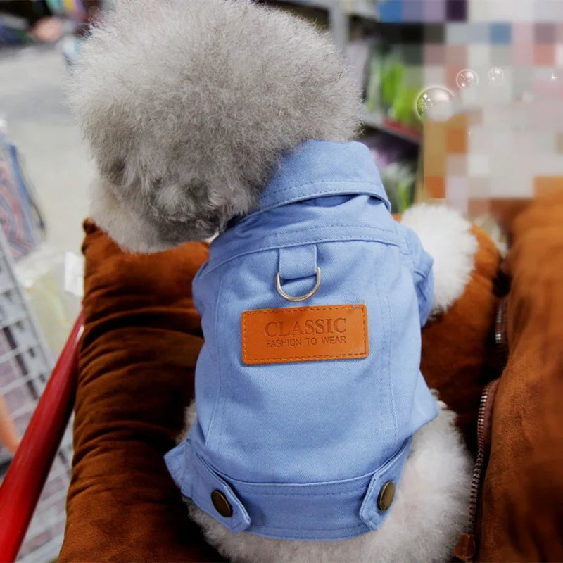 Spring Dog Suit Outfits Denim Coat Clothes with D Leash Ring for Small Medium Dogs Puppies Pet Color Jean small Dog Costume by PawHaven