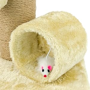 Cat Scratching Post with Tunnel & Mouse Toy Sisal Kitten Tower Activity Centre Hanging Ball Durable Easy Assemble Indoor Cats by PawHaven