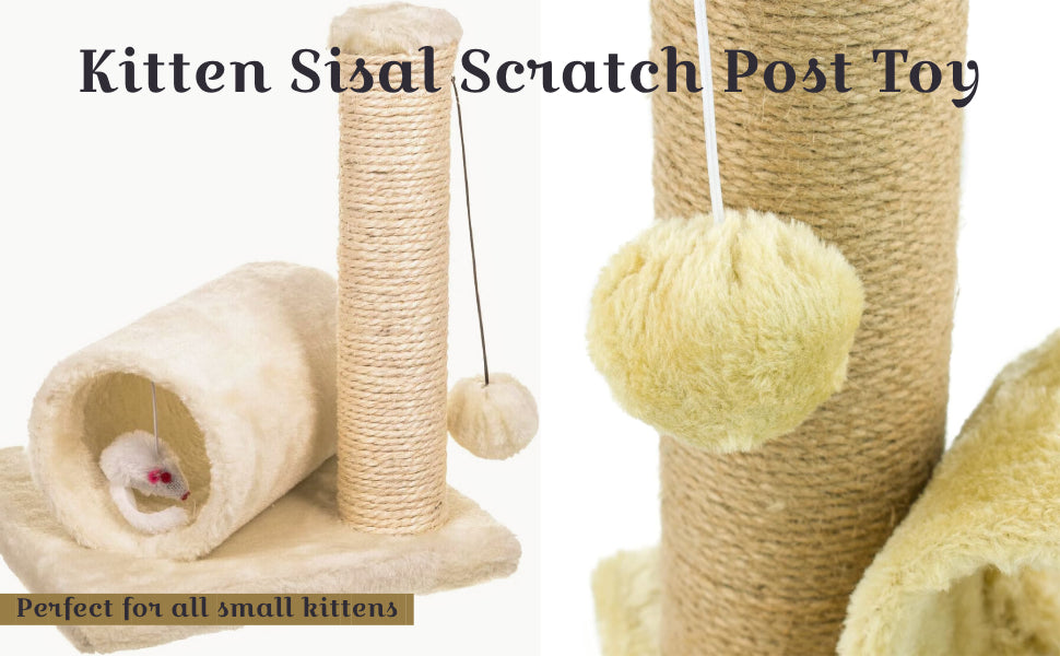 Cat Scratching Post with Tunnel & Mouse Toy Sisal Kitten Tower Activity Centre Hanging Ball Durable Easy Assemble Indoor Cats by PawHaven