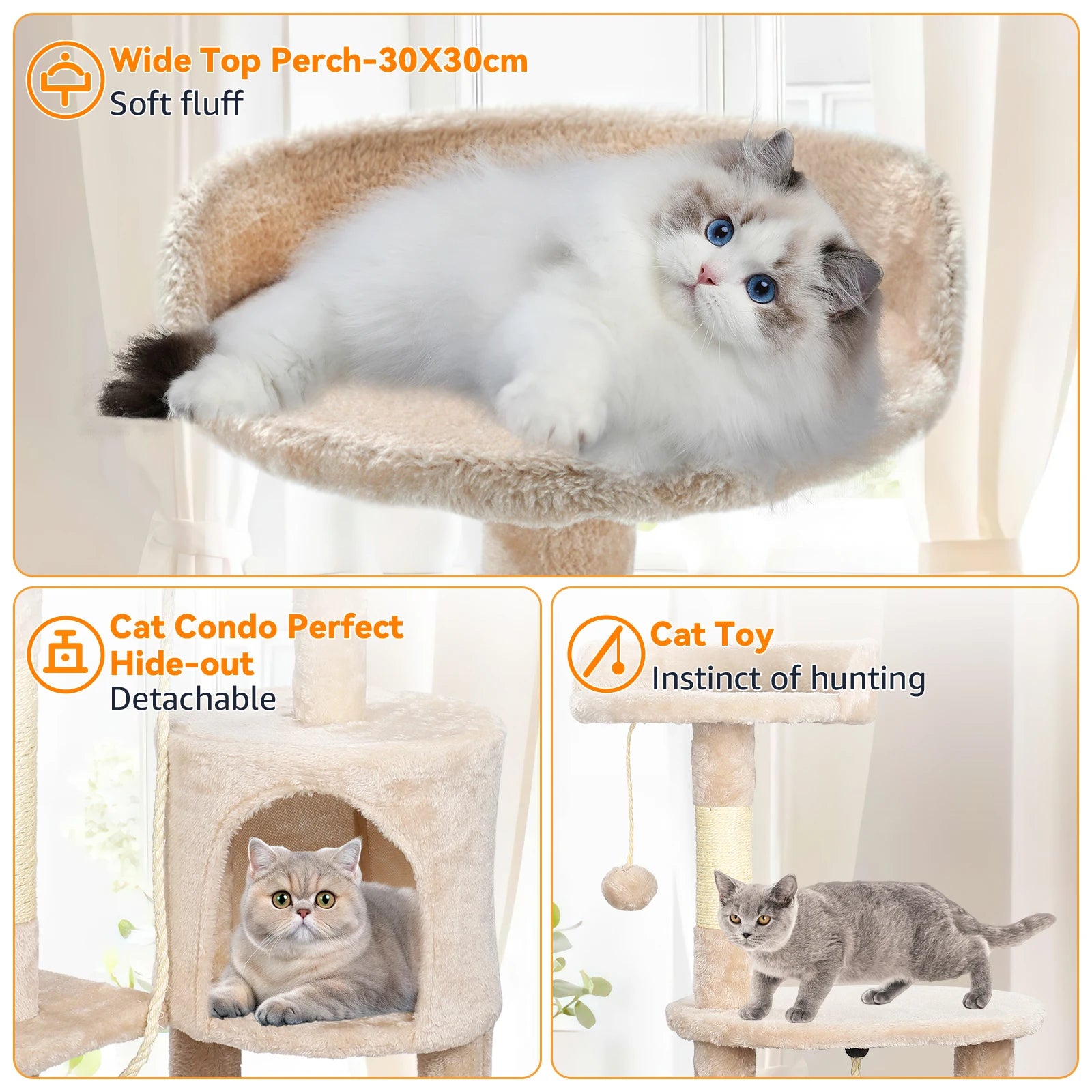 Cat Tree Multi-Level Tower Condo Scratching Post Kitten Toy Cozy Condo Climb Furniture Climbing Tower Activity Centre for Cats by PawHaven