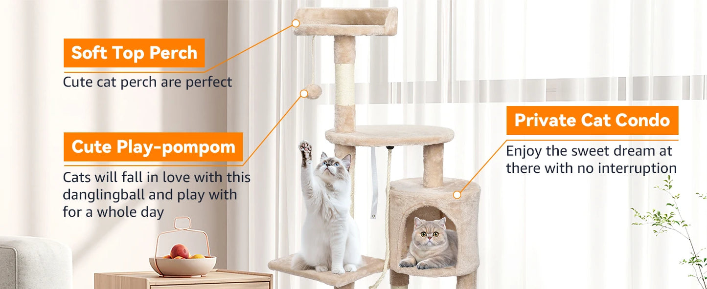 Cat Tree Multi-Level Tower Condo Scratching Post Kitten Toy Cozy Condo Climb Furniture Climbing Tower Activity Centre for Cats by PawHaven