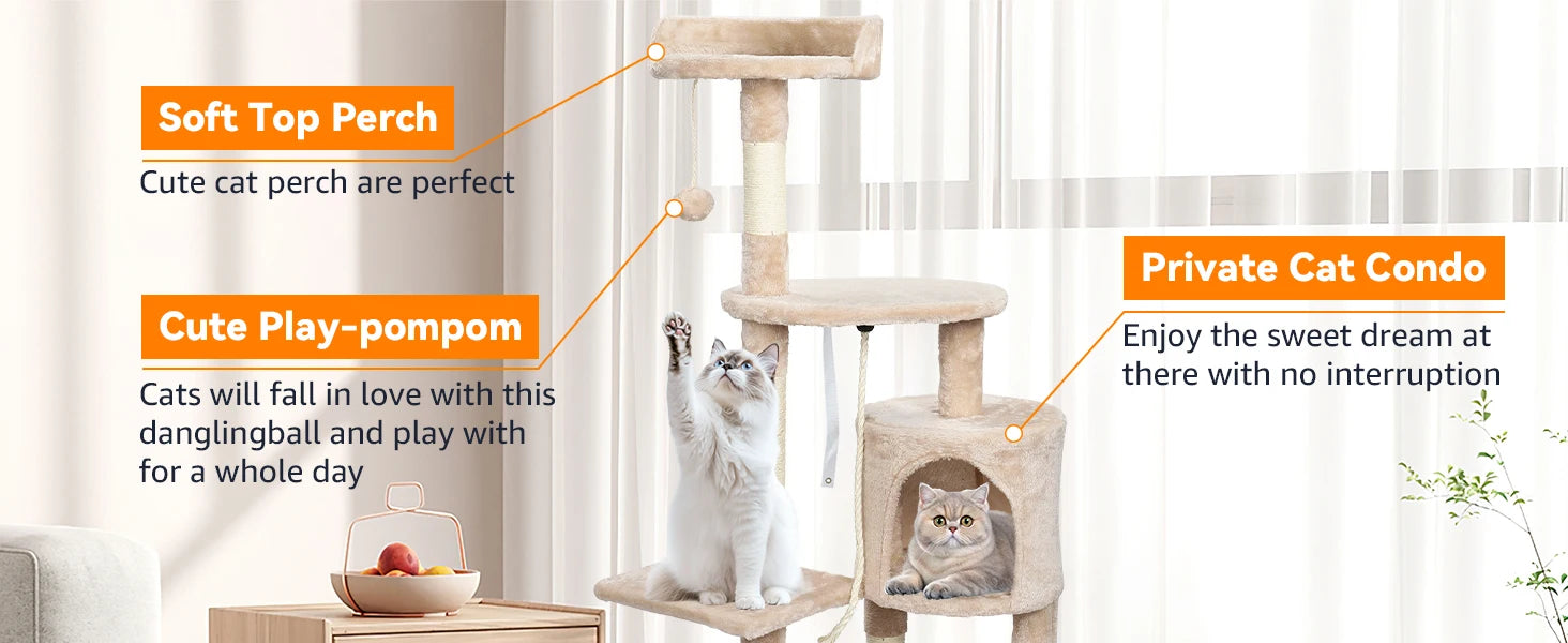 Cat Tree Multi-Level Tower Condo Scratching Post Kitten Toy Cozy Condo Climb Furniture Climbing Tower Activity Centre for Cats by PawHaven