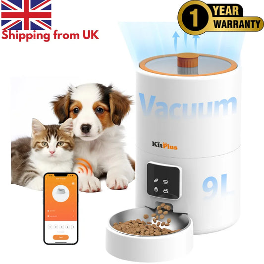 KITPLUS Vacuum Automatic Cat Feeder, 9L Cat Food Dispenser, App Timer to Feeder, Keep Food Fresh, Lock Lid, 10 meals for dog cat by PawHaven