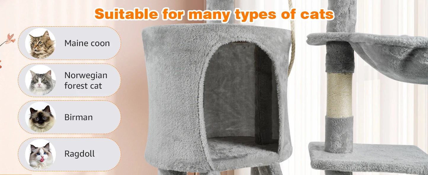 Cat Tree Multi-Level Tower Condo Scratching Post Kitten Toy Cozy Condo Climb Furniture Climbing Tower Activity Centre for Cats by PawHaven