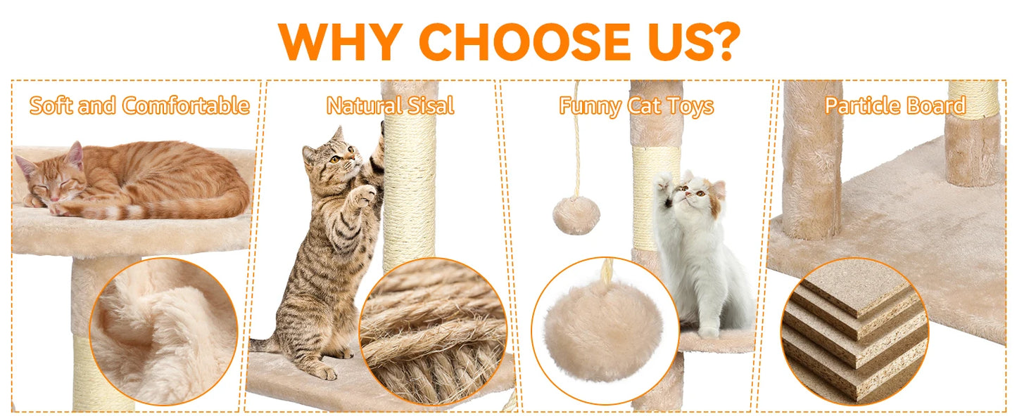 Cat Tree Multi-Level Tower Condo Scratching Post Kitten Toy Cozy Condo Climb Furniture Climbing Tower Activity Centre for Cats by PawHaven