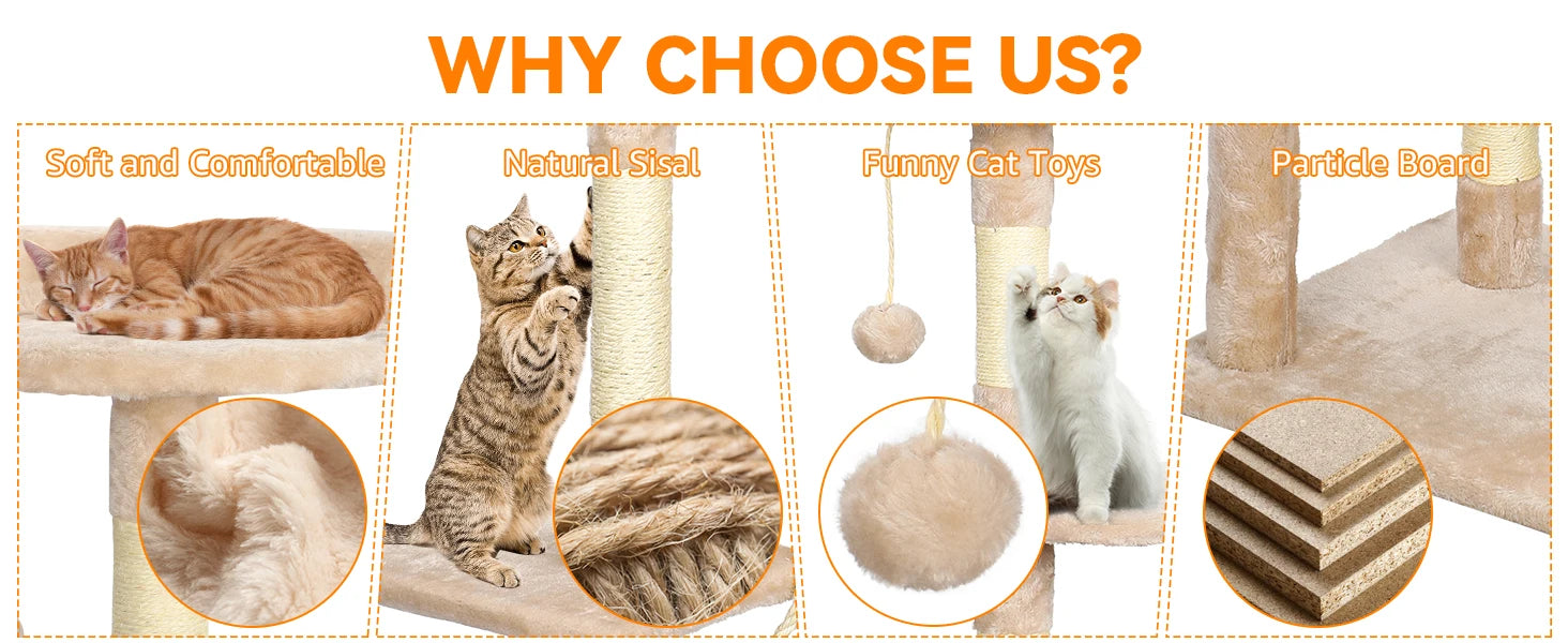 Cat Tree Multi-Level Tower Condo Scratching Post Kitten Toy Cozy Condo Climb Furniture Climbing Tower Activity Centre for Cats by PawHaven