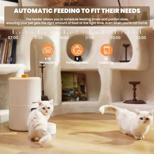 KITPLUS Vacuum Automatic Cat Feeder, 9L Cat Food Dispenser, App Timer to Feeder, Keep Food Fresh, Lock Lid, 10 meals for dog cat by PawHaven