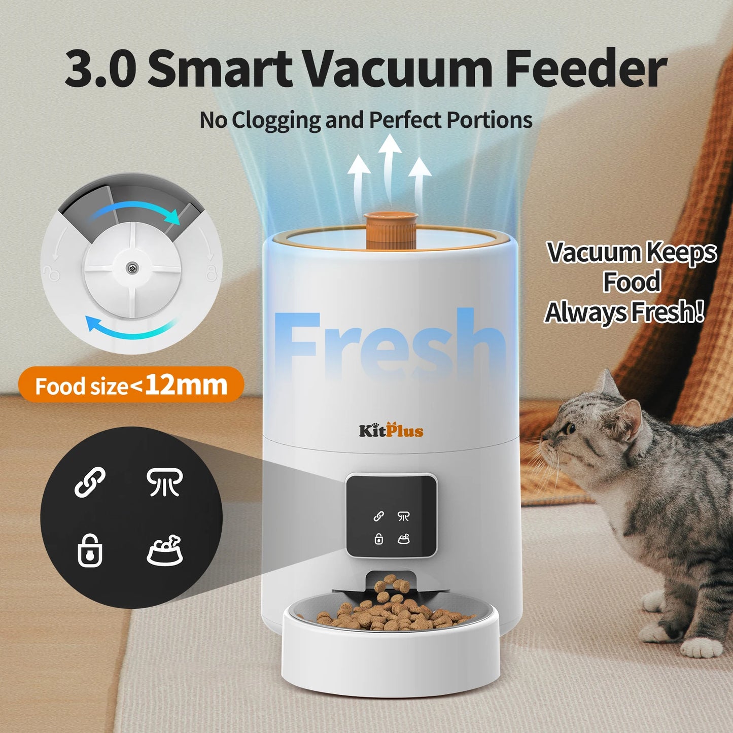 KITPLUS Vacuum Automatic Cat Feeder, 9L Cat Food Dispenser, App Timer to Feeder, Keep Food Fresh, Lock Lid, 10 meals for dog cat by PawHaven