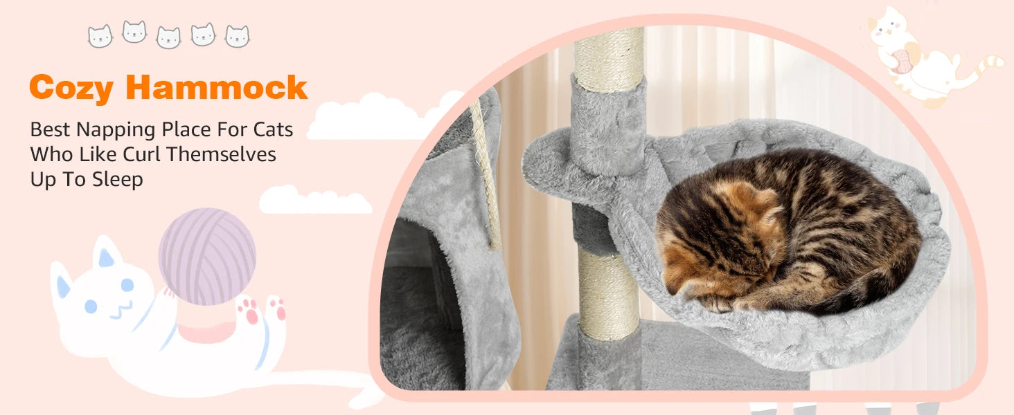 Cat Tree Multi-Level Tower Condo Scratching Post Kitten Toy Cozy Condo Climb Furniture Climbing Tower Activity Centre for Cats by PawHaven