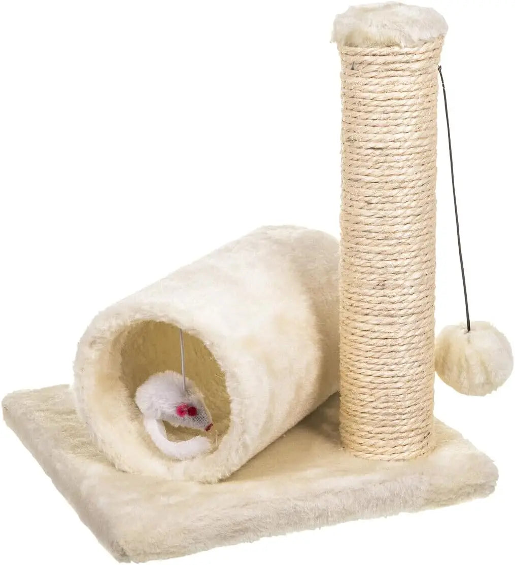 Cat Scratching Post with Tunnel & Mouse Toy Sisal Kitten Tower Activity Centre Hanging Ball Durable Easy Assemble Indoor Cats by PawHaven