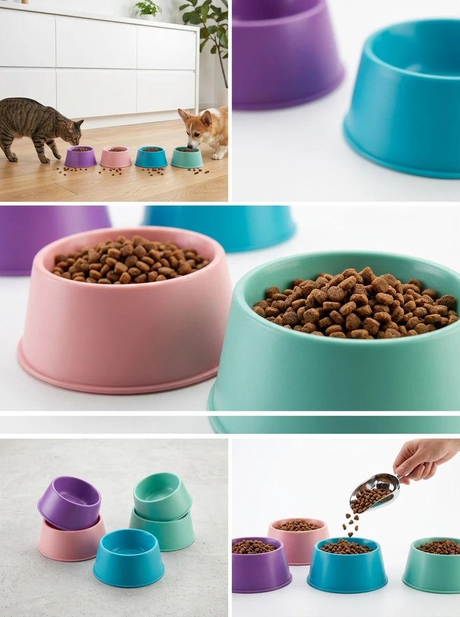 4 Pcs Lightweight Circular Pet Food Bowls Durable Feeding Dish for Dogs and Cats Easy to Clean Pet Feeding Set by PawHaven