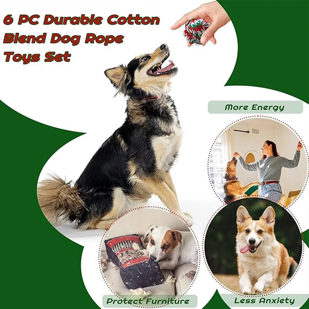 6-Piece Christmas-Themed Dog Rope Toys: Knotted Chew Toys for Dental Care – Perfect for Dogs & Cats, Healthy and Fun Chew Bundle by PawHaven