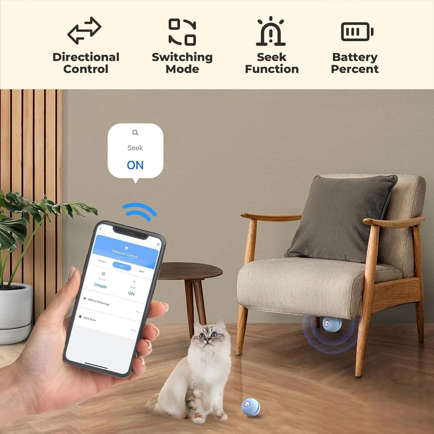 KitPlus Interactive Cat Ball Toy With USB Rechargeable by PawHaven