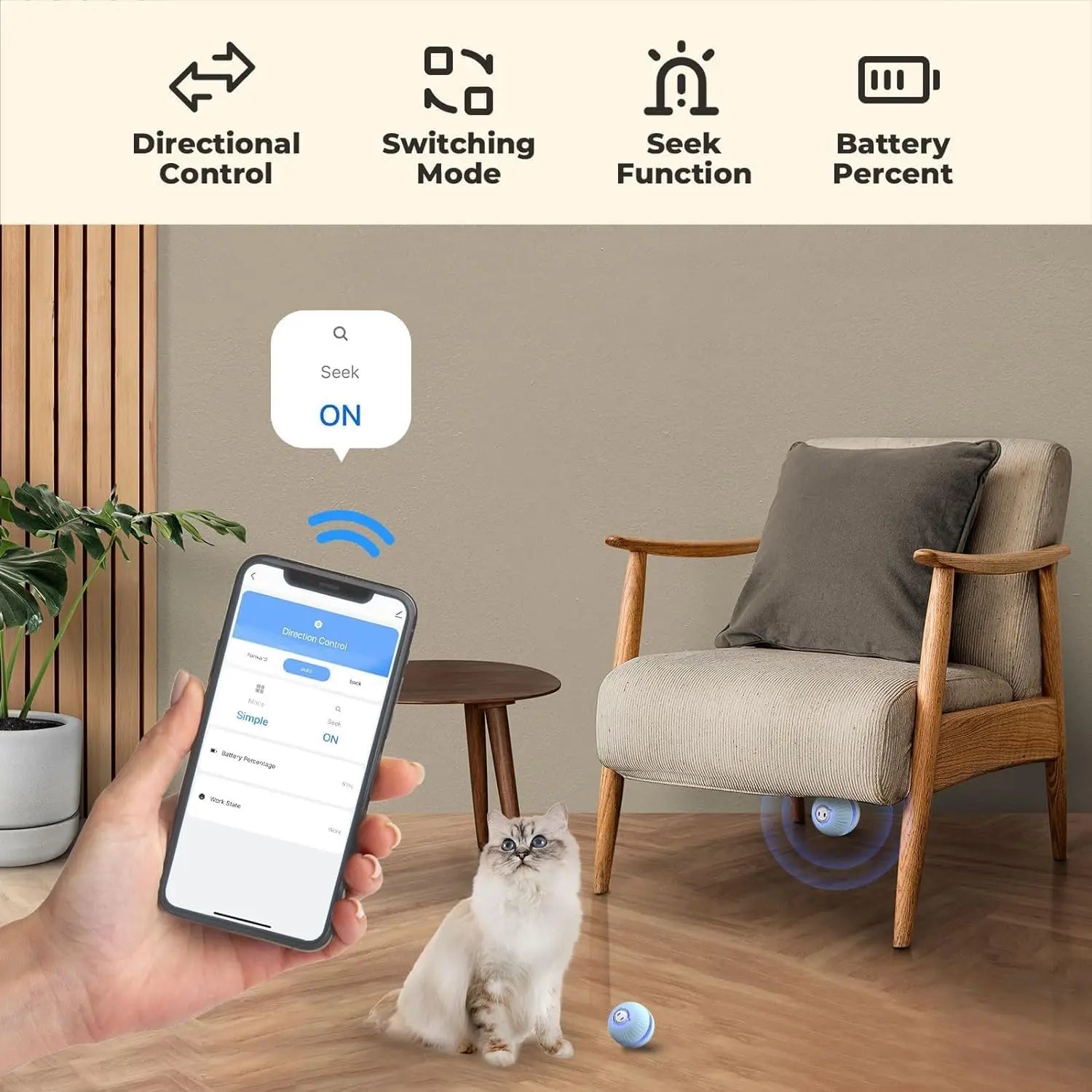KitPlus Interactive Cat Ball Toy With USB Rechargeable by PawHaven