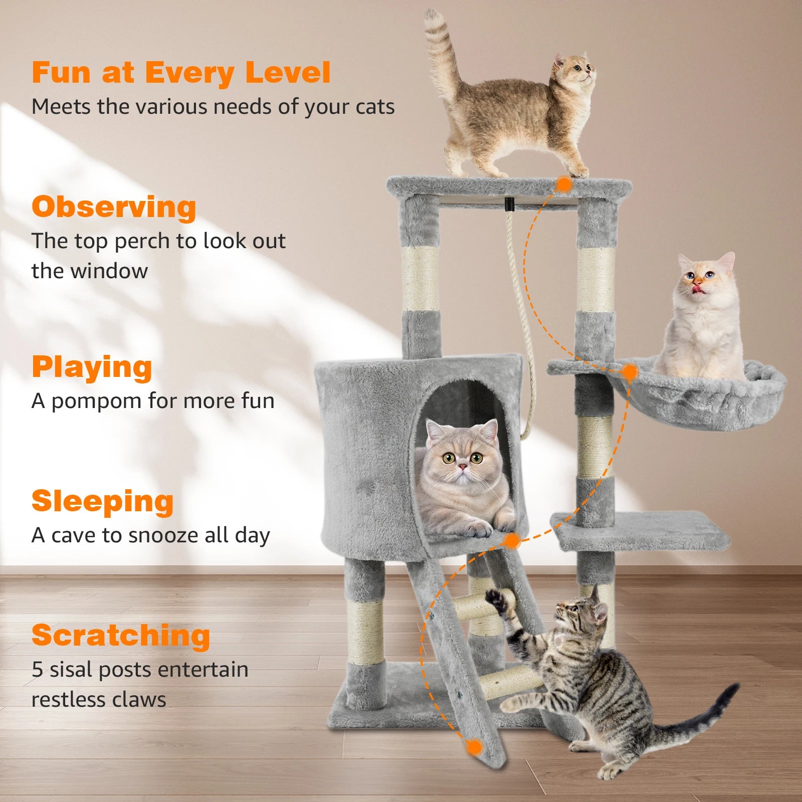 Cat Tree Multi-Level Tower Condo Scratching Post Kitten Toy Cozy Condo Climb Furniture Climbing Tower Activity Centre for Cats by PawHaven