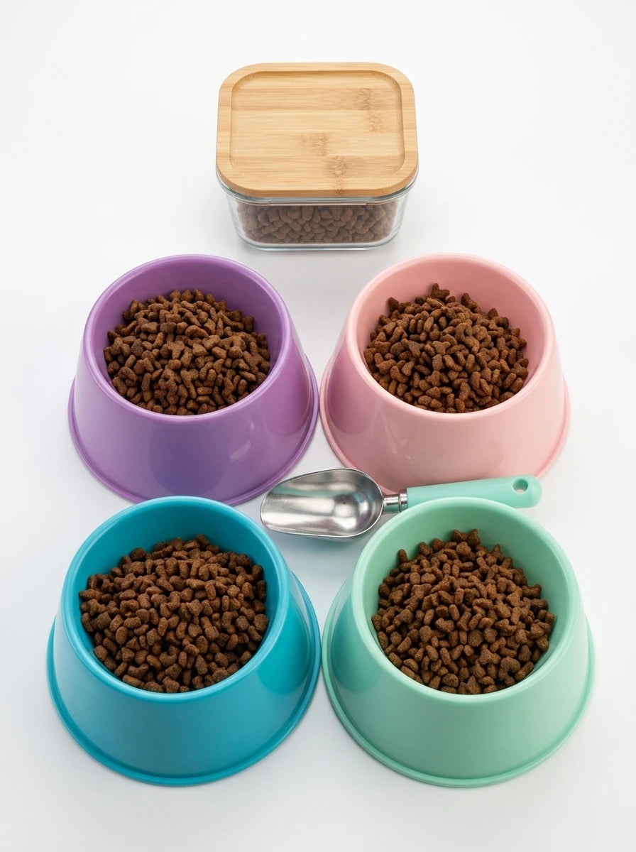 4 Pcs Lightweight Circular Pet Food Bowls Durable Feeding Dish for Dogs and Cats Easy to Clean Pet Feeding Set by PawHaven