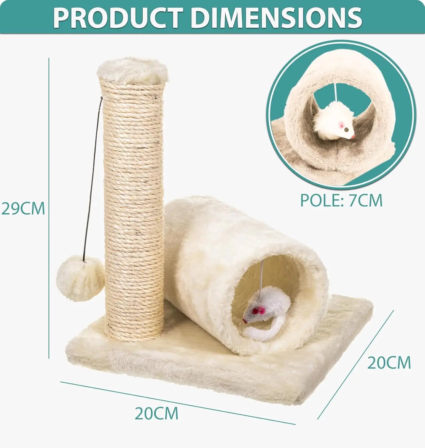Cat Scratching Post with Tunnel & Mouse Toy Sisal Kitten Tower Activity Centre Hanging Ball Durable Easy Assemble Indoor Cats by PawHaven