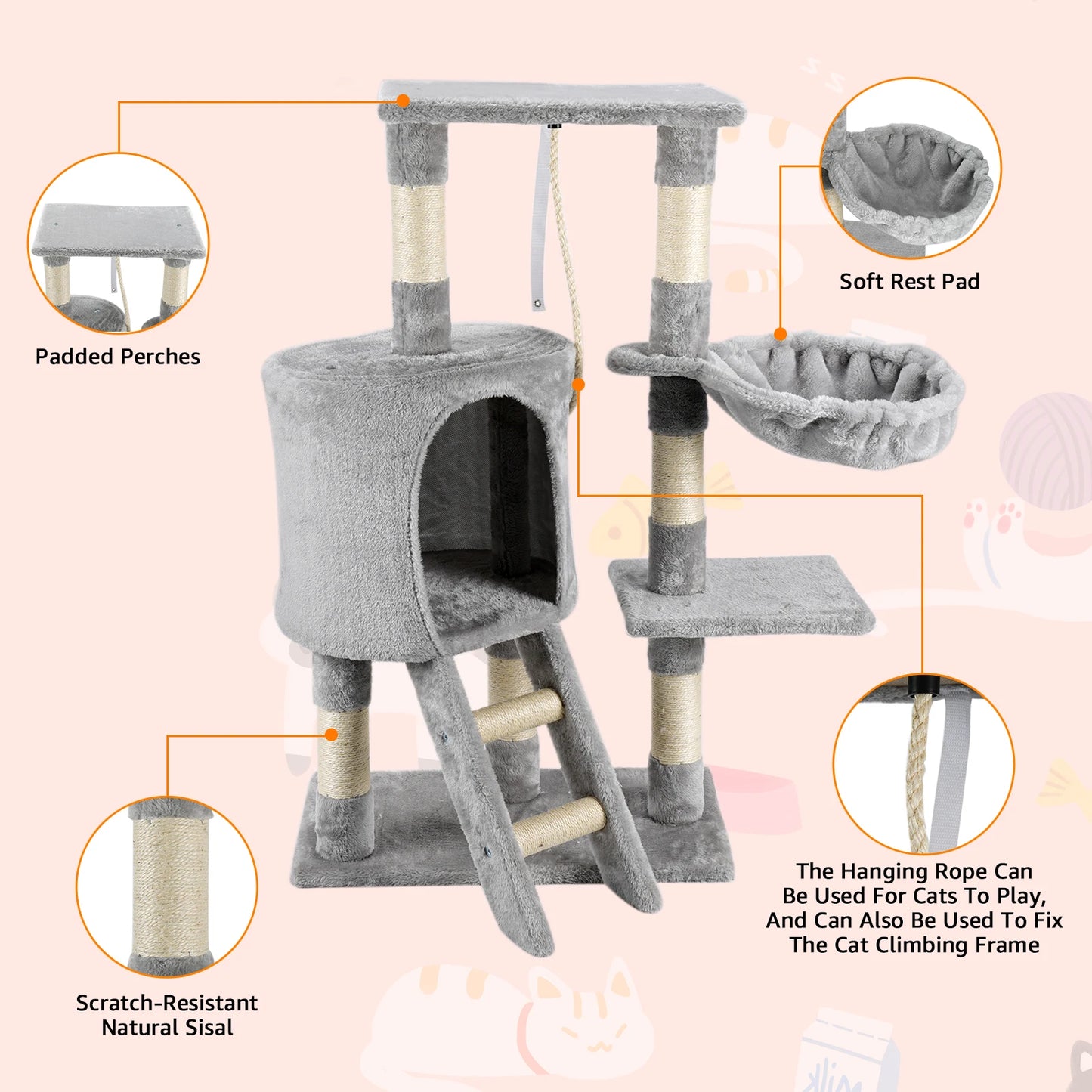 Cat Tree Multi-Level Tower Condo Scratching Post Kitten Toy Cozy Condo Climb Furniture Climbing Tower Activity Centre for Cats by PawHaven