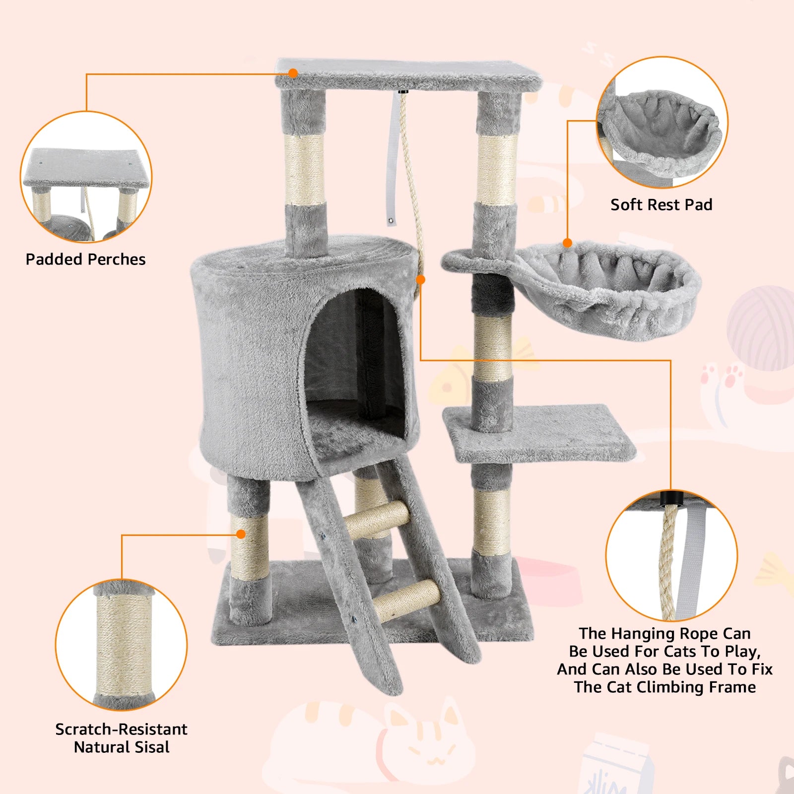 Cat Tree Multi-Level Tower Condo Scratching Post Kitten Toy Cozy Condo Climb Furniture Climbing Tower Activity Centre for Cats by PawHaven