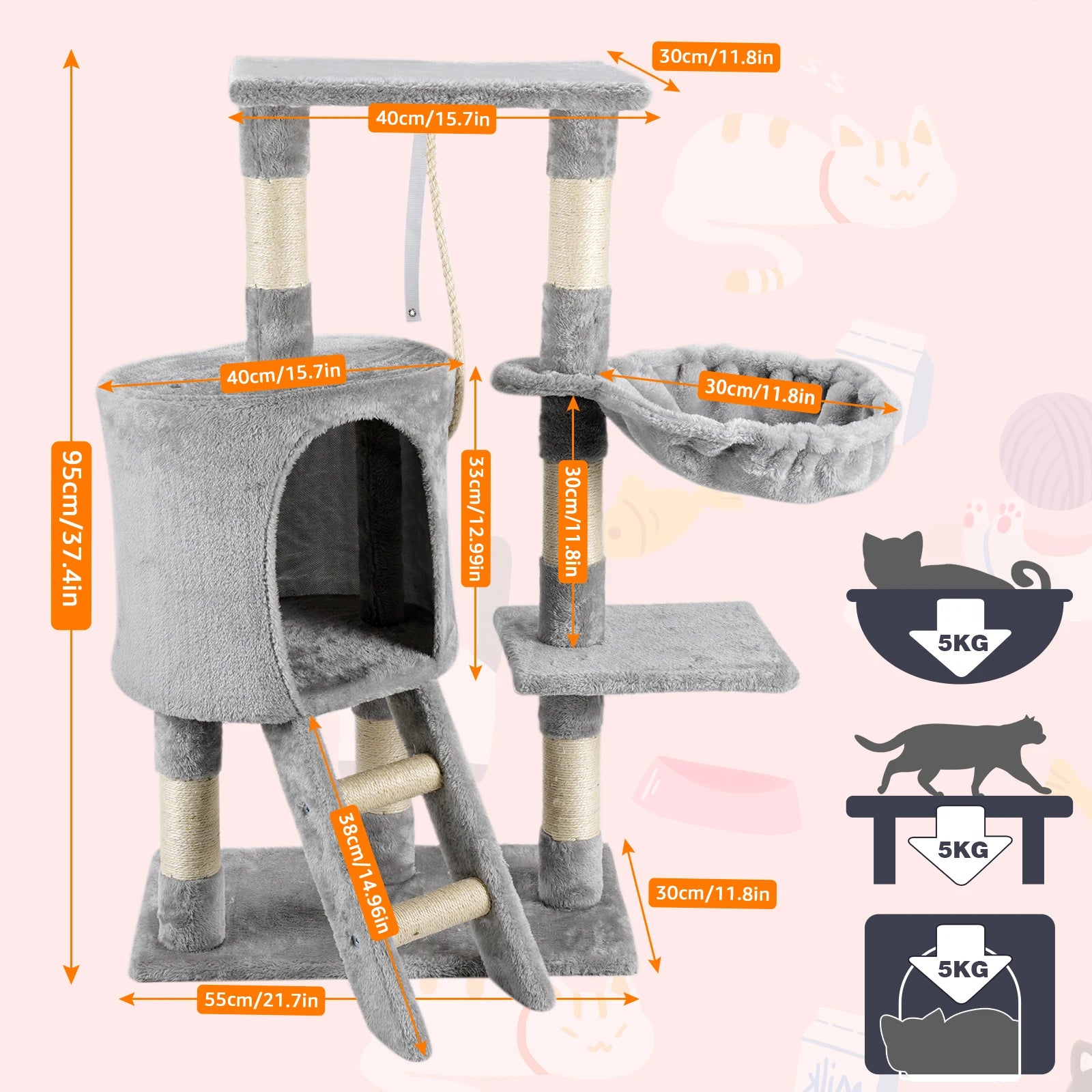 Cat Tree Multi-Level Tower Condo Scratching Post Kitten Toy Cozy Condo Climb Furniture Climbing Tower Activity Centre for Cats by PawHaven