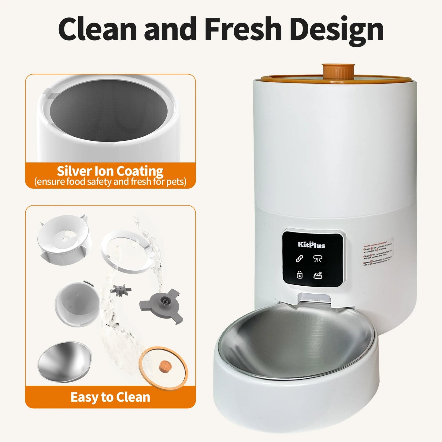 KITPLUS Vacuum Automatic Cat Feeder, 9L Cat Food Dispenser, App Timer to Feeder, Keep Food Fresh, Lock Lid, 10 meals for dog cat by PawHaven