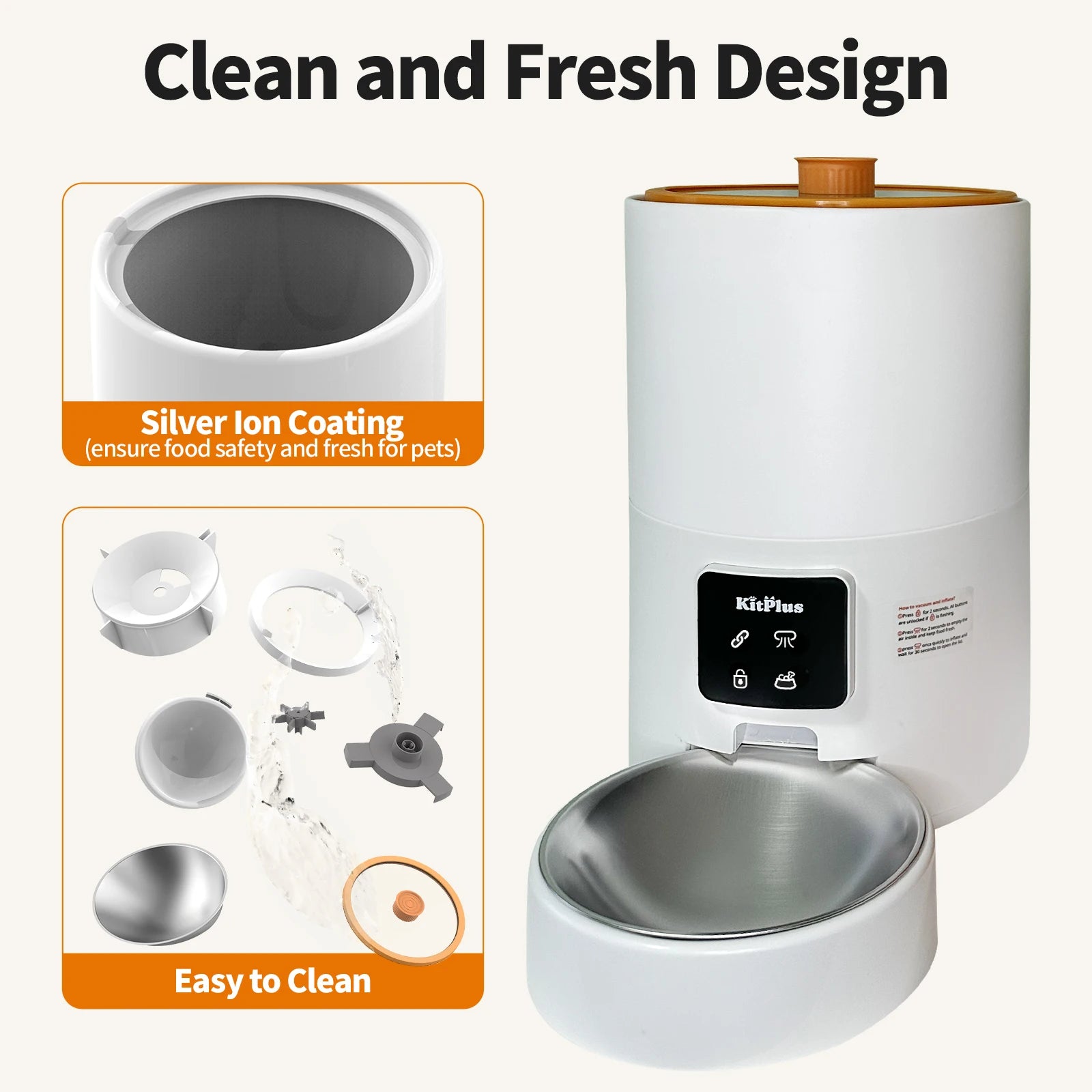 KITPLUS Vacuum Automatic Cat Feeder, 9L Cat Food Dispenser, App Timer to Feeder, Keep Food Fresh, Lock Lid, 10 meals for dog cat by PawHaven