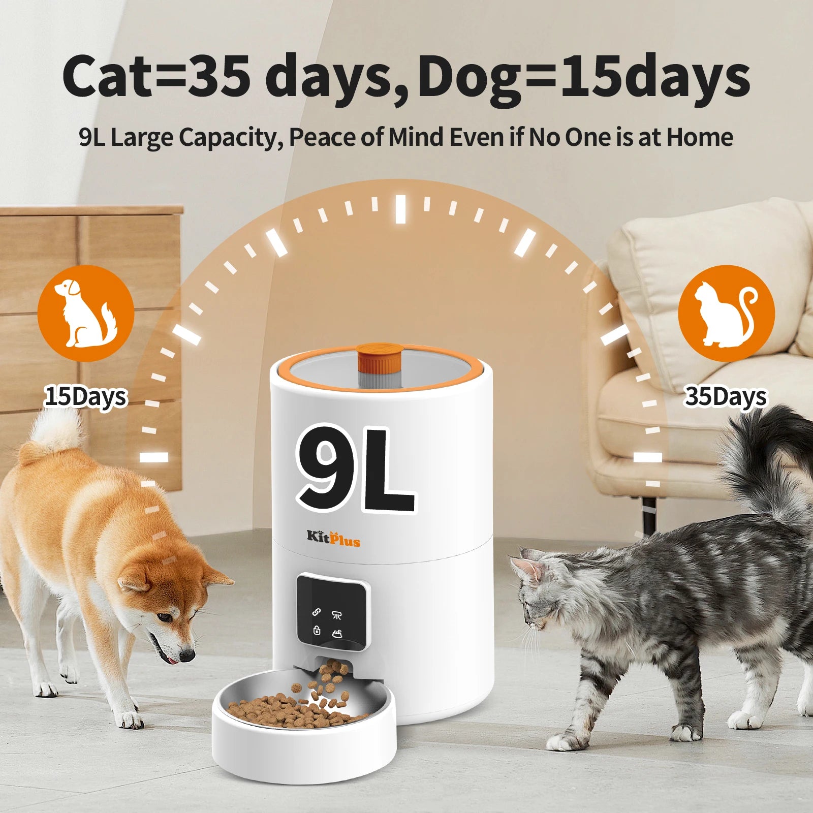 KITPLUS Vacuum Automatic Cat Feeder, 9L Cat Food Dispenser, App Timer to Feeder, Keep Food Fresh, Lock Lid, 10 meals for dog cat by PawHaven