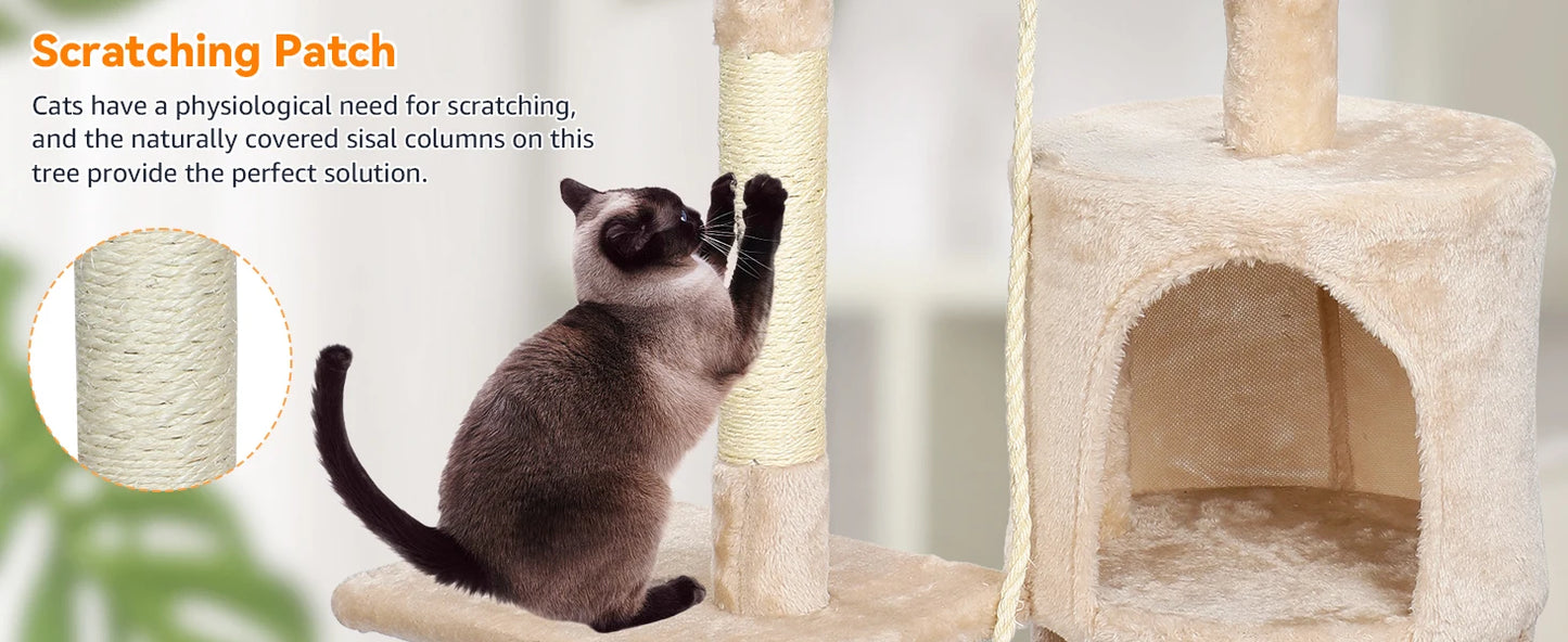 Cat Tree Multi-Level Tower Condo Scratching Post Kitten Toy Cozy Condo Climb Furniture Climbing Tower Activity Centre for Cats by PawHaven