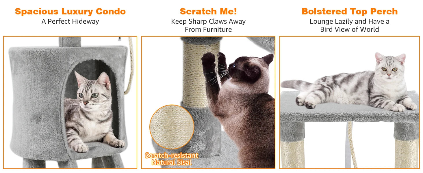 Cat Tree Multi-Level Tower Condo Scratching Post Kitten Toy Cozy Condo Climb Furniture Climbing Tower Activity Centre for Cats by PawHaven