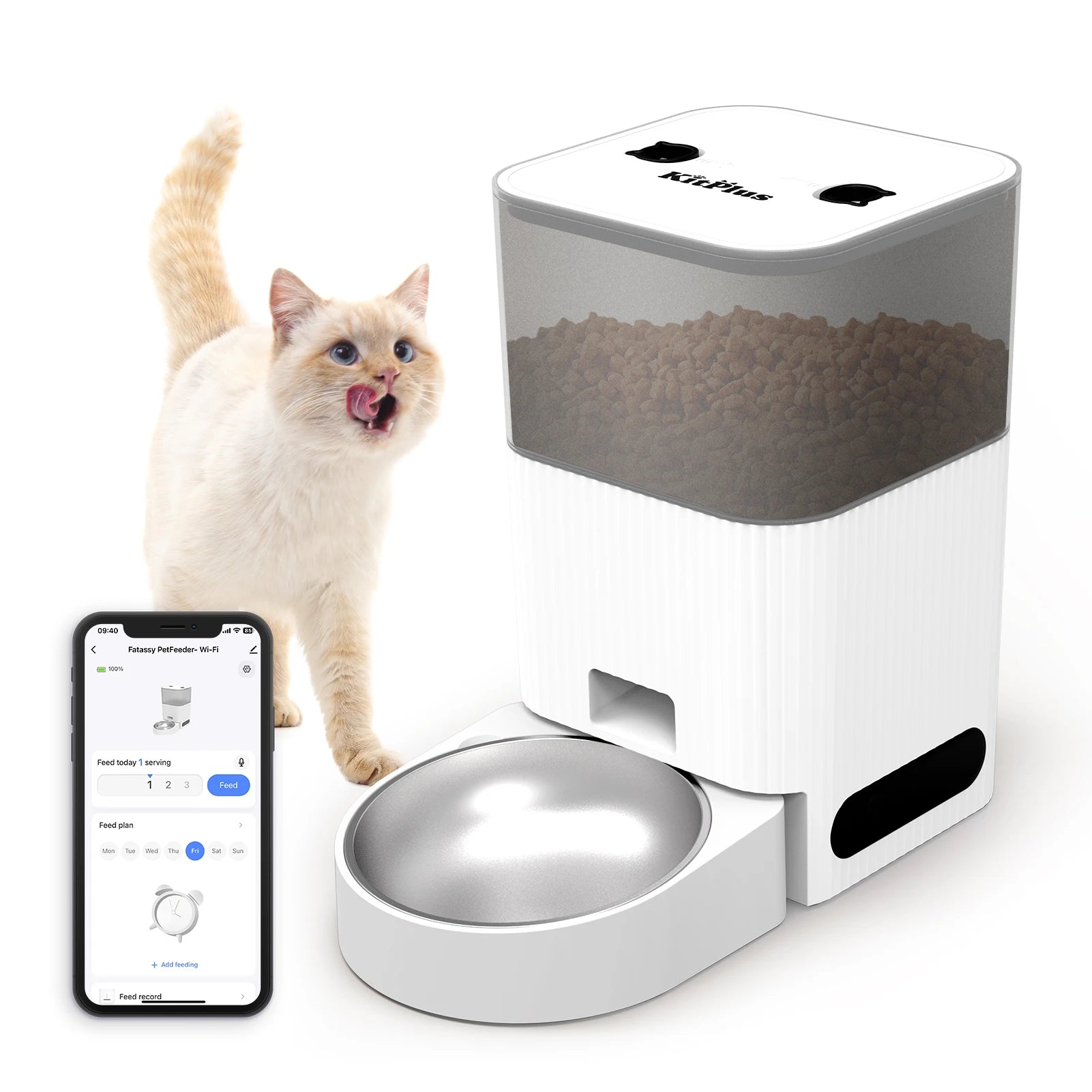 KITPLUS Automatic Cat Feeder, APP Control, Dog Feeder Automatic with Timer, Cat Food Dispenser, Locked Lid, Feeding＆Recordi by PawHaven