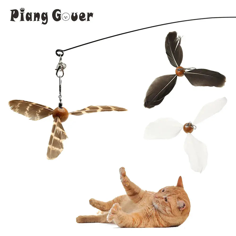 Feather Cat Toy Pet Toy Funny Cat Stick Rotating Feather Cat Teaser by PawHaven